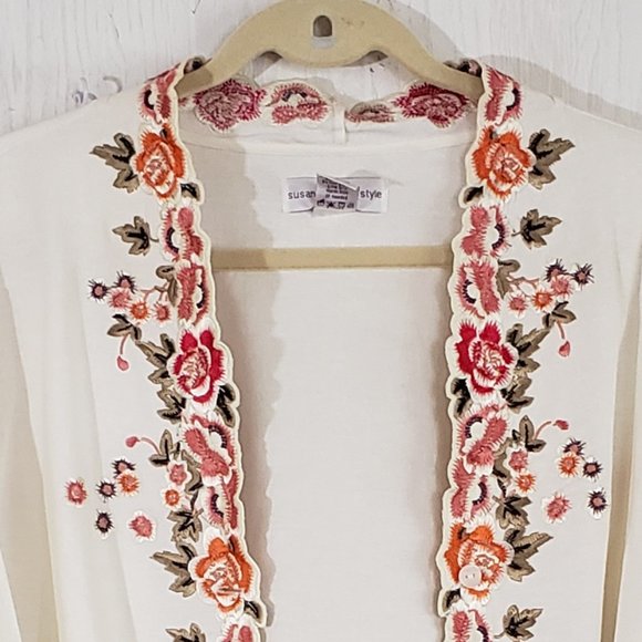 Susan Graver Linen Blend Embroidered Jacket 3X Cream - Picture 4 of 6